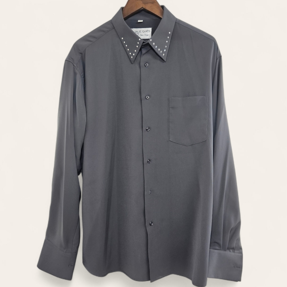 IL Canto Men's Dress Shirt Olive Gray Italian Designer Size 17.5 Wool Skin Twill